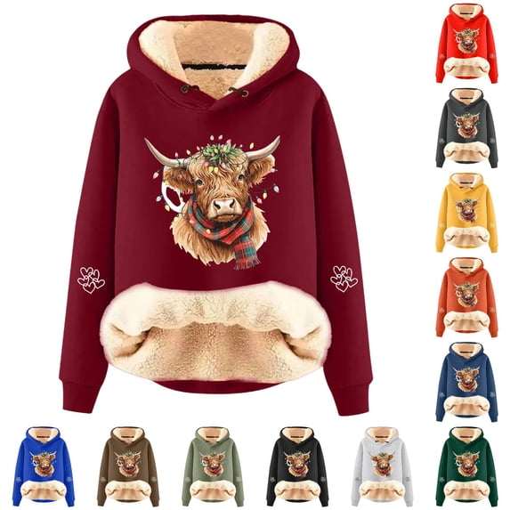 NinXxx Women's Cow Print Lined Soft Warm Pullover Hoodie Fashion Comfort XXXXL
