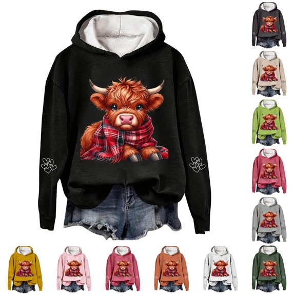 NinXxx Women's Cow Print Pullover Festive Western Graphic Sweatshirt Black XL