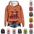 thumbnail image 1 of NinXxx Women's Cow Print Pullover Festive Western Graphic Sweatshirt Orange L, 1 of 4