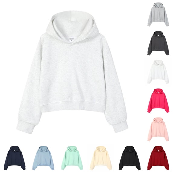 NinXxx Women's Cropped Heavyweight Drop Shoulder Hoodie Fall Winter Light Gray XXXL