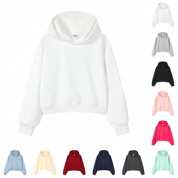 NinXxx Women's Cropped Heavyweight Drop Shoulder Hoodie Fall Winter White L