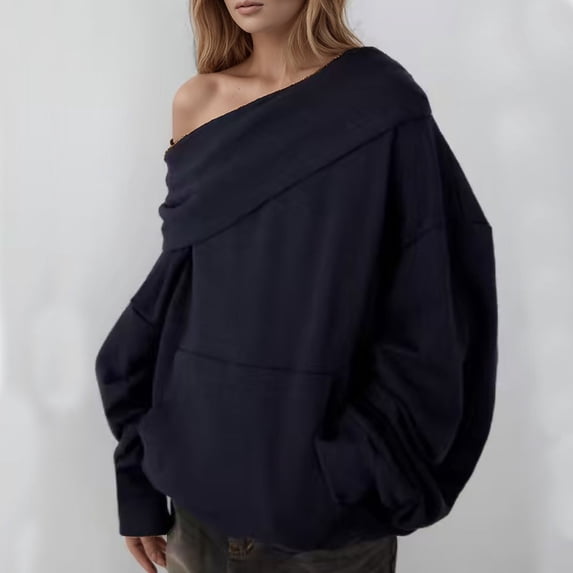 NinXxx Women's Cropped Hoodie Streetwear Casual Pullover with Hood Navy L
