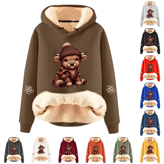 NinXxx Women's Cute Cow Print Lined Hoodie Casual Long Sleeve Sweatshirt Bronze XL