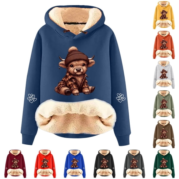 NinXxx Women's Cute Cow Print Lined Hoodie Casual Long Sleeve Sweatshirt Navy L