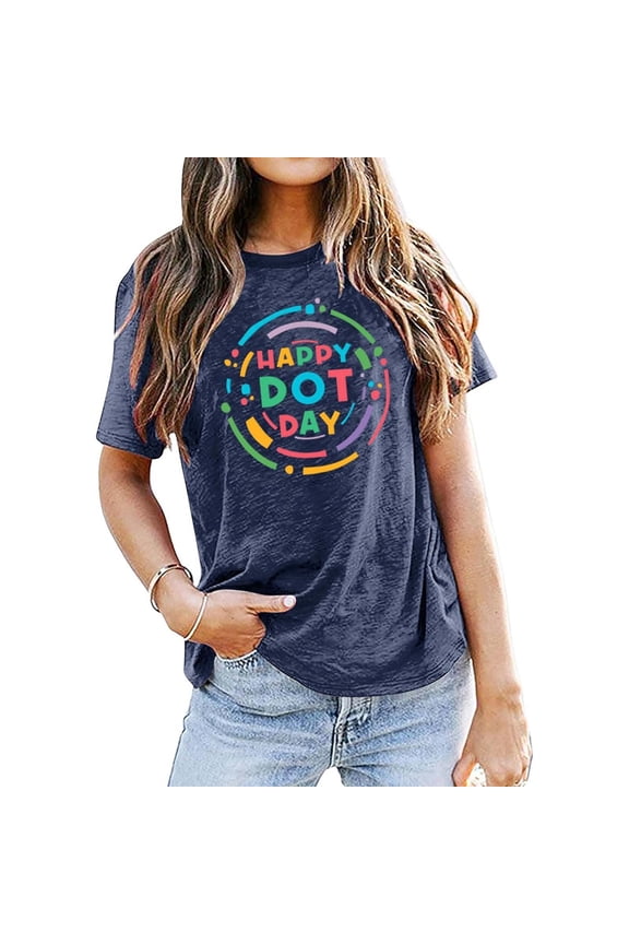 Women's Days School Print Round Neck Short Sleeve Tee Navy XXXL