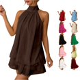 thumbnail image 1 of NinXxx Women‘s Halter Backless Chiffon Mini Dress Layered Ruffle Hem Brown XL, 1 of 8