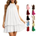 thumbnail image 1 of NinXxx Women‘s Halter Backless Chiffon Mini Dress Layered Ruffle Hem White S, 1 of 8