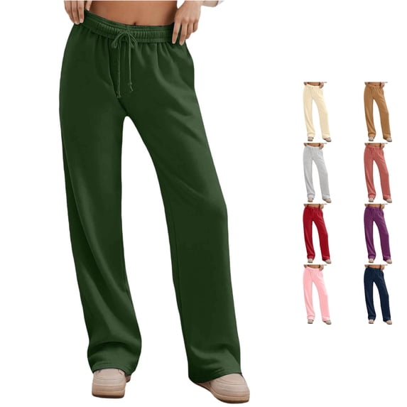 NinXxx Women's High Waist Drawstring Basic Solid Trousers Daily Comfort Spring Fall WinterGreen XXL