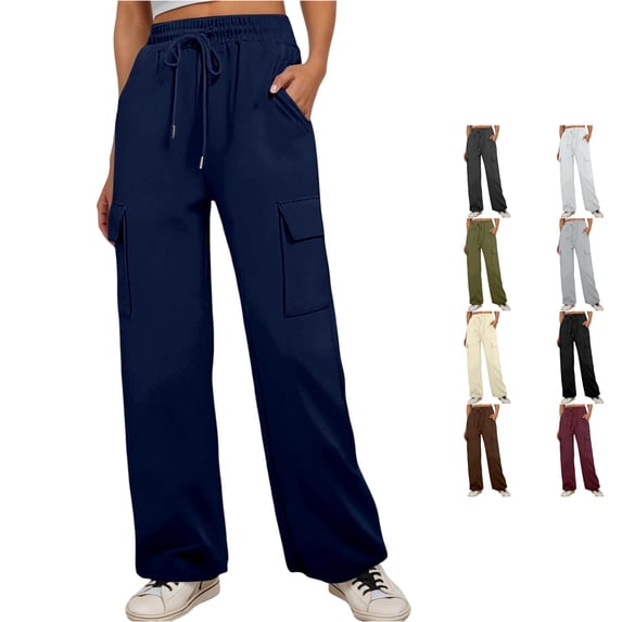 NinXxx Women's High Waist Straight Leg Side Pockets Stretch Athletic Workout Yoga Pants Navy XL