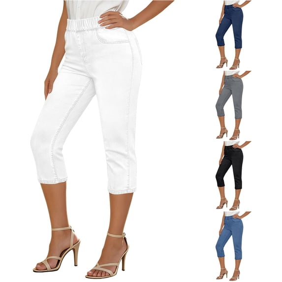 NinXxx Women's High Waist Stretchy Button Pocket Pull On Cropped Yoga Pants White S