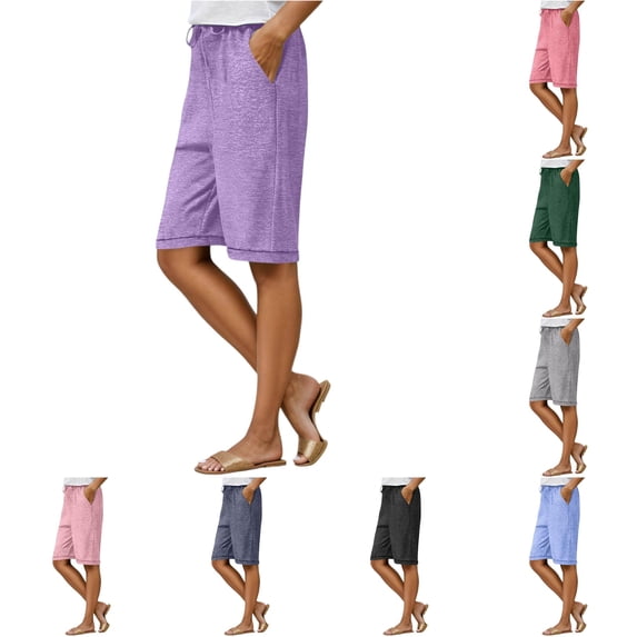 NinXxx Women's Knee Length Sweat Shorts Cozy Loose Drawstring Waist Running Short Pants Purple S