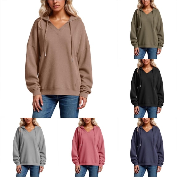 NinXxx Women's Knit Hoodie V Neck Pullover Warm Lined Sweatshirt Khaki M