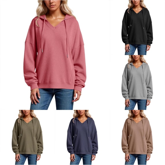 NinXxx Women's Knit Hoodie V Neck Pullover Warm Lined Sweatshirt Red S