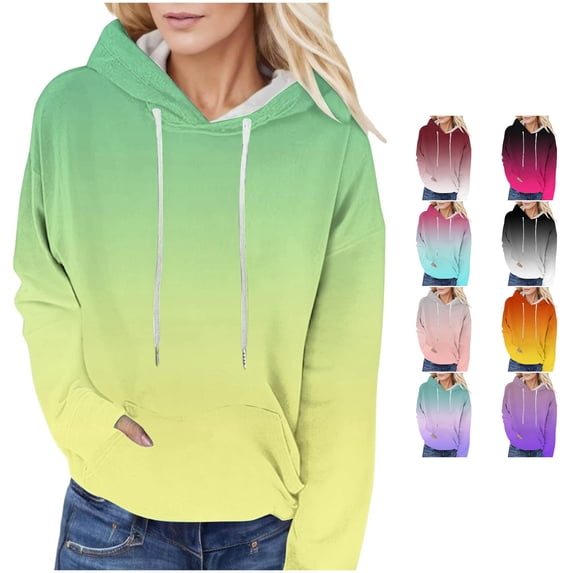 NinXxx Women's Lace Up Gradient Print Long Sleeve Loose Hoodie with Pockets Green XL