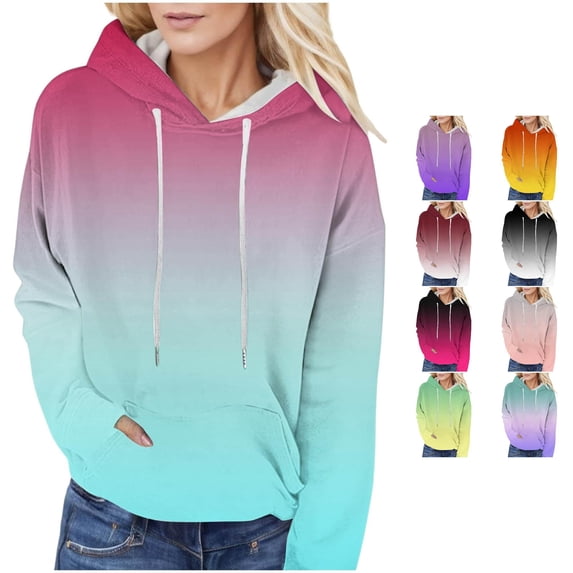 NinXxx Women's Lace Up Gradient Print Long Sleeve Loose Hoodie with Pockets Sky Blue L