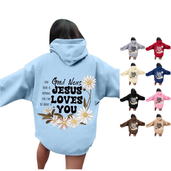 NinXxx Women's Letter Graphic Hoodie Drawstring Oversized Pocket Pullover Light Blue XL