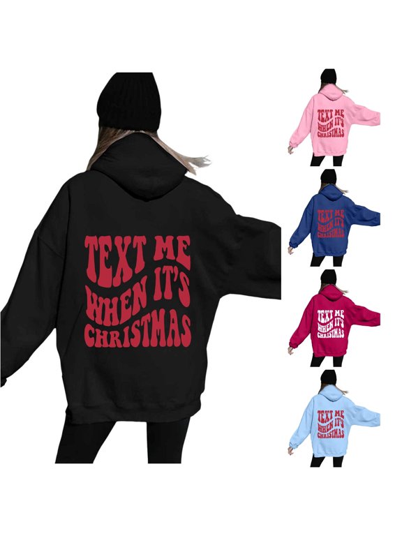 Women's Letter Print Fashion Loose Casual Hoodie Top Black S