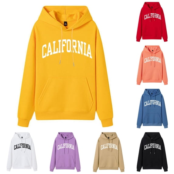 NinXxx Women's Letter Print Graphic Drawstring Preppy Pullover Hoodie Yellow L