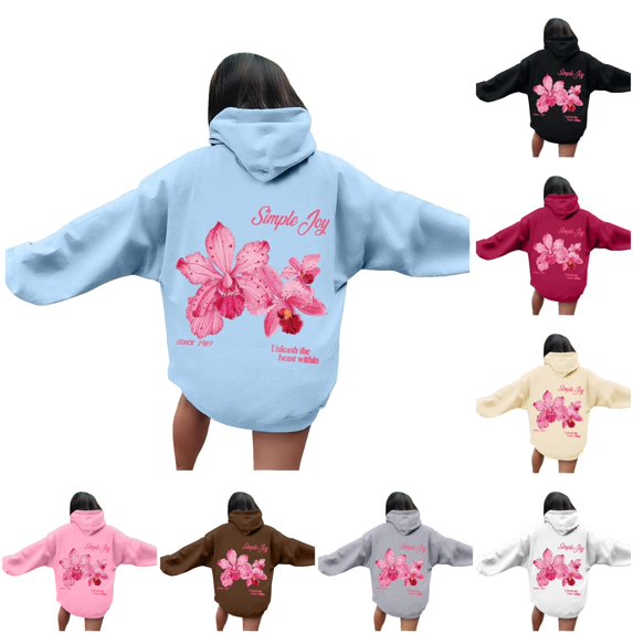 NinXxx Women's Letter Print Hooded Long Sleeve Casual Sports Hoodie Blue XL