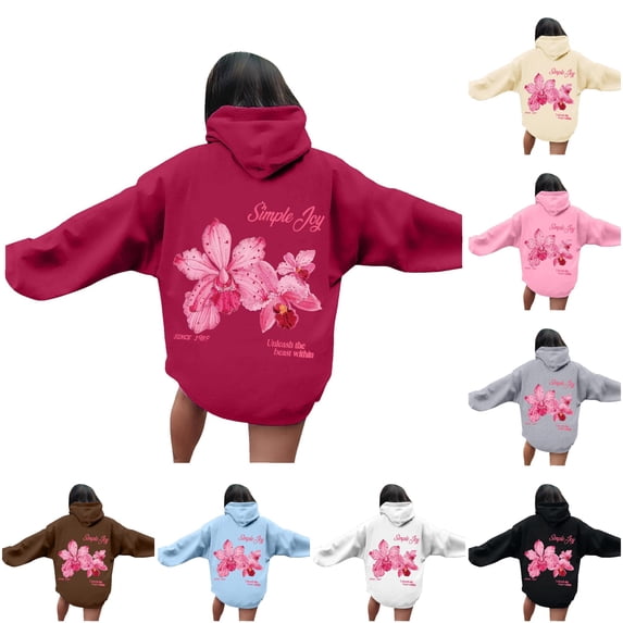 NinXxx Women's Letter Print Hooded Long Sleeve Casual Sports Hoodie Red M
