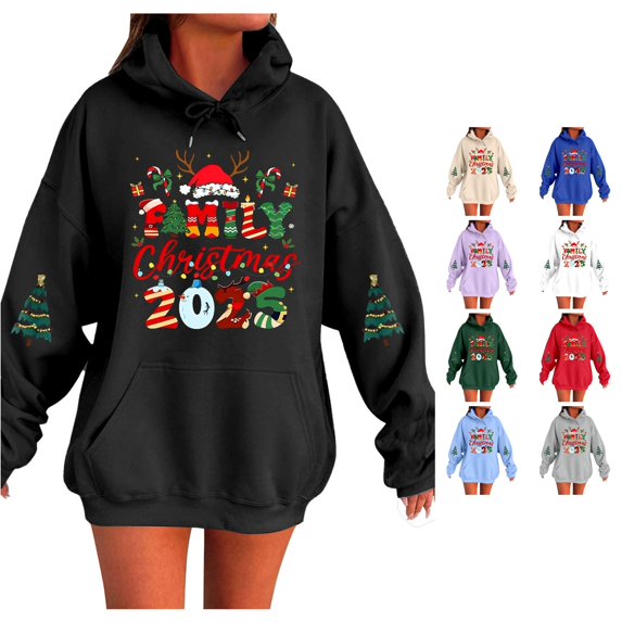 NinXxx Women's Letter Print Hooded Sweatshirt Long Sleeve Pullover Top Black S