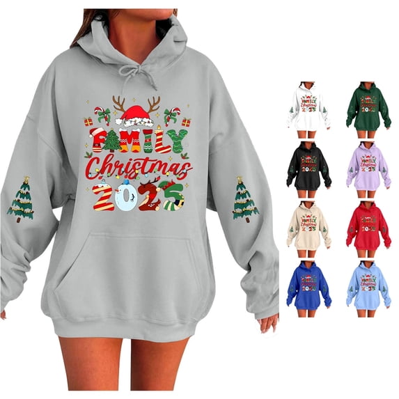 NinXxx Women's Letter Print Hooded Sweatshirt Long Sleeve Pullover Top Grey XL