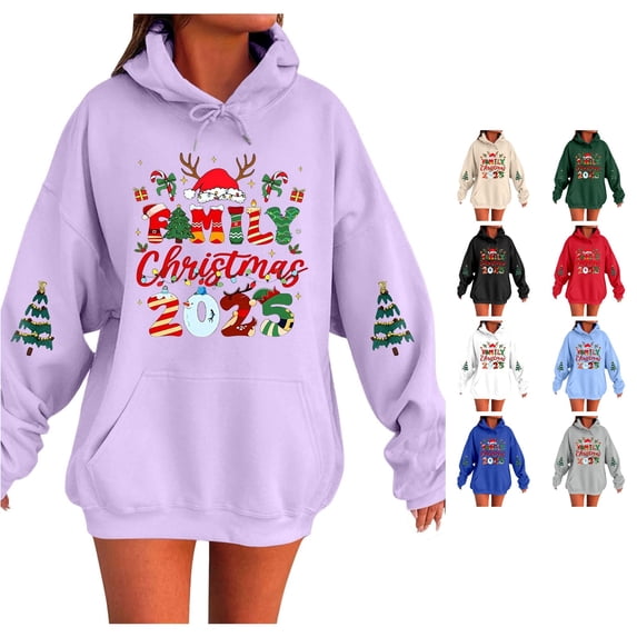 NinXxx Women's Letter Print Hooded Sweatshirt Long Sleeve Pullover Top Purple XL