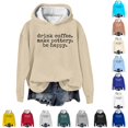 thumbnail image 1 of NinXxx Women's Letter Print Hoodie Casual Loose Pullover Sweatshirt Khaki S, 1 of 3
