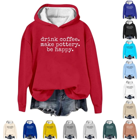 NinXxx Women's Letter Print Hoodie Casual Loose Pullover Sweatshirt Red M