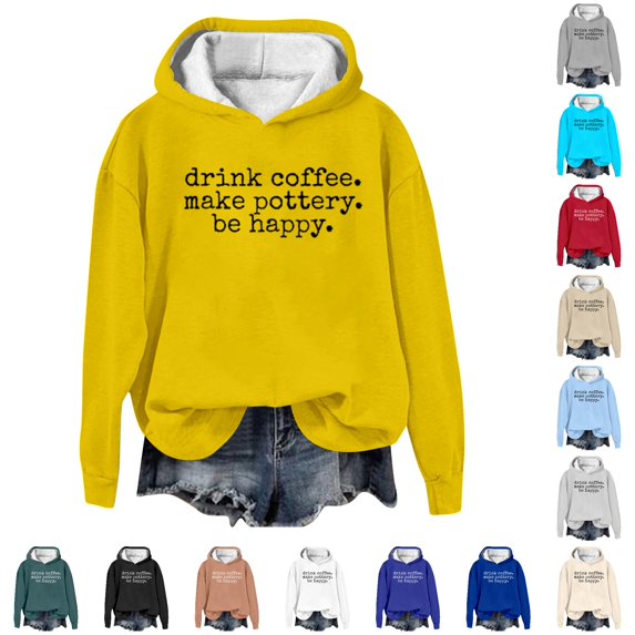 NinXxx Women's Letter Print Hoodie Casual Loose Pullover Sweatshirt Yellow XXL
