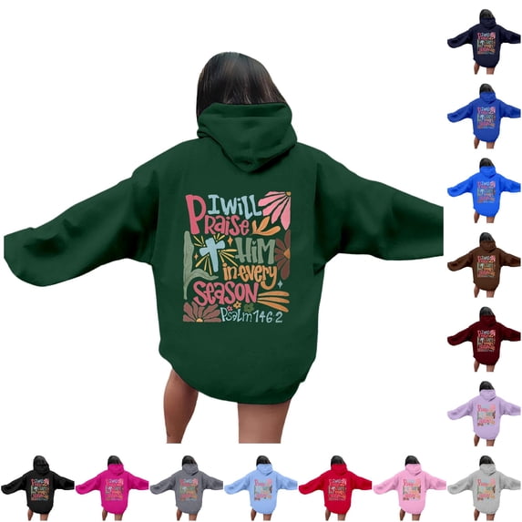 NinXxx Women's Letter Print Hoodie Drawstring Pocket Pullover Everyday Dark Green M