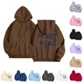 thumbnail image 1 of NinXxx Women's Letter Print Hoodie Long Sleeve with Pockets Coffee XXL, 1 of 8