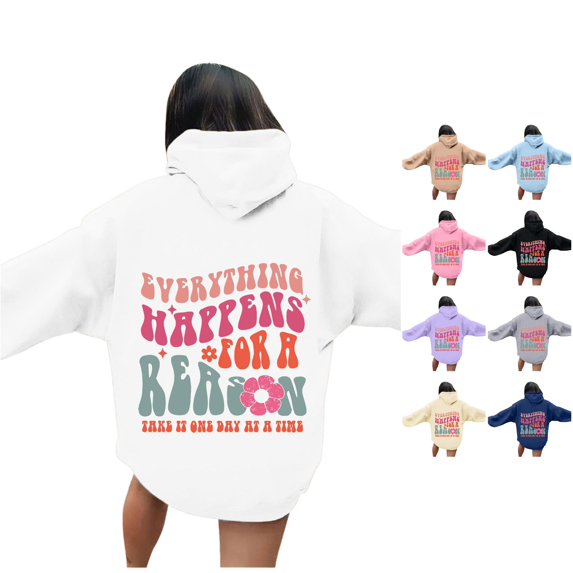 NinXxx Women's Letter Print Hoodie Long Sleeve with Pockets White XXL
