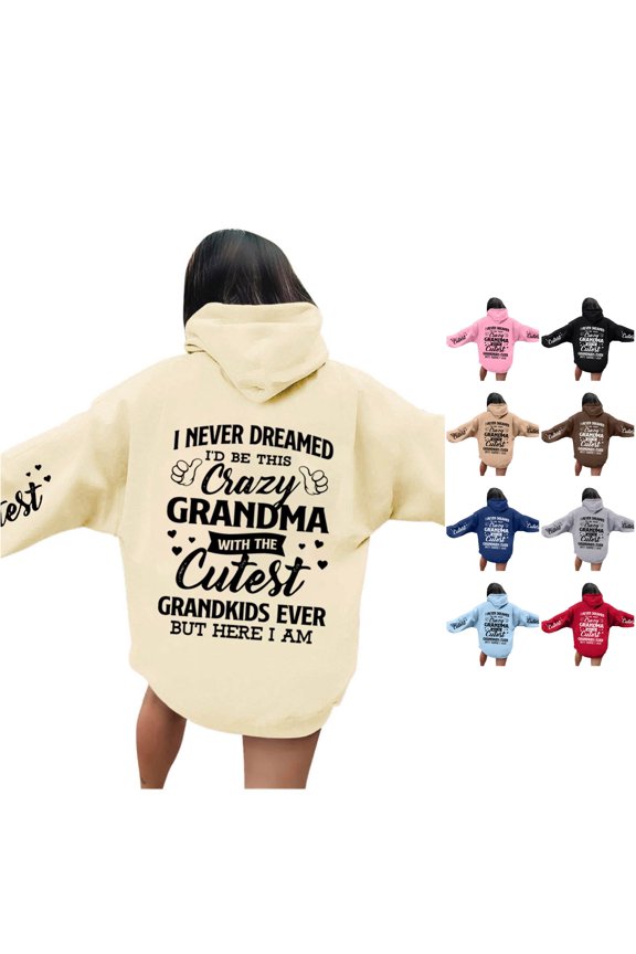 Women's Letter Print Hoodie Relaxed Fit Casual Style Beige S