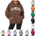 thumbnail image 1 of NinXxx Women's Letter Printed Round Neck Pullover Long Sleeve Hoodie Brown L, 1 of 4
