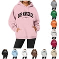 thumbnail image 1 of NinXxx Women's Letter Printed Round Neck Pullover Long Sleeve Hoodie Pink M, 1 of 4