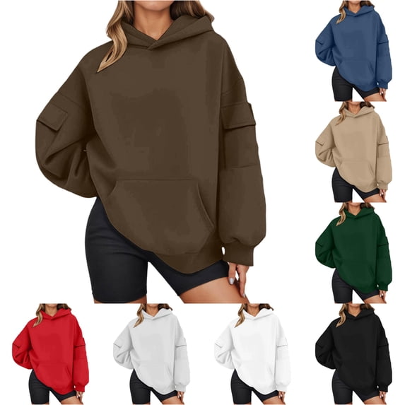NinXxx Women's Long Hooded Sweatshirt Oversized Pocket Front Pullover Coffee XL