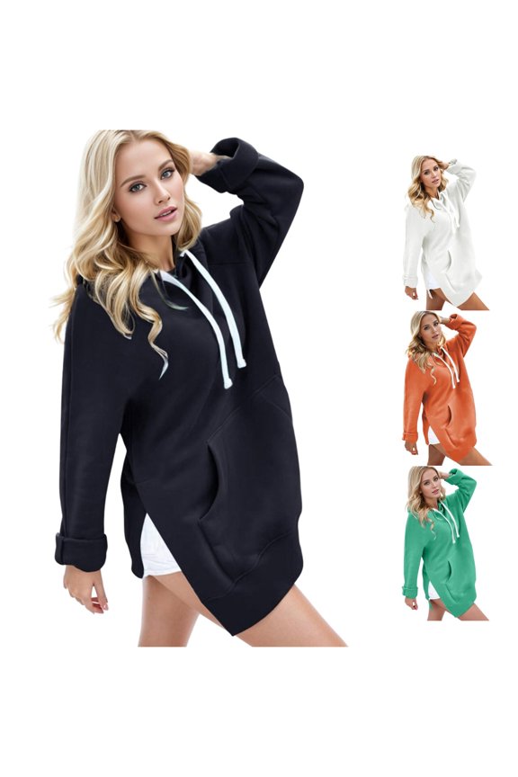 Women's Long Sleeve Side Opening Extended Pocket Hooded Dress Black S