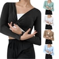 thumbnail image 1 of NinXxx Women's Modern Dance Wrap Long Sleeve Slim Fit Yoga Workout T Shirt Black L, 1 of 4