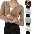 thumbnail image 1 of NinXxx Women's Modern Dance Wrap Long Sleeve Slim Fit Yoga Workout T Shirt Coffee L, 1 of 4