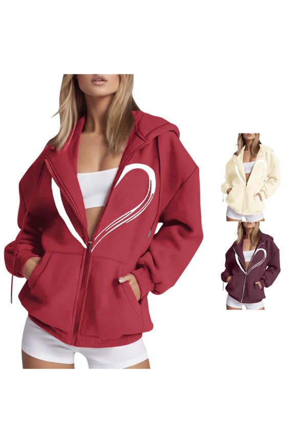 Women's Monogram Butterfly Print Drawstring Hooded Thermal Sweatshirt Red M