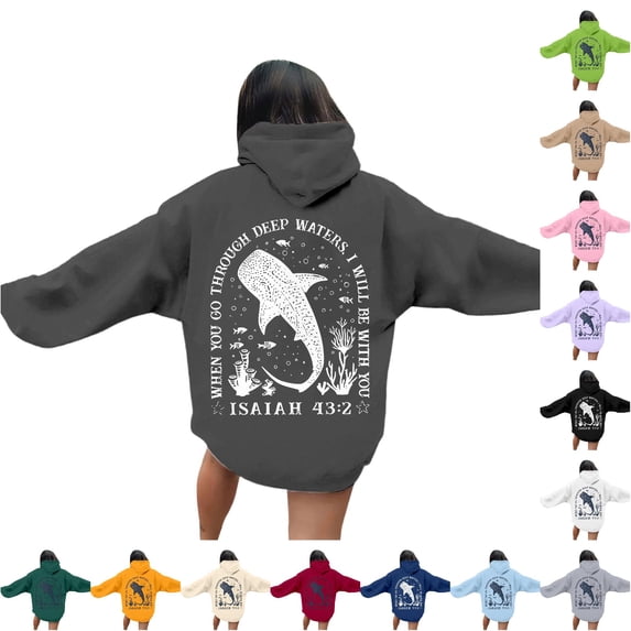 NinXxx Women's Ocean Style Printed Hoodie Fall Winter Casual Pullover Dark Gray L