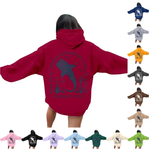 NinXxx Women's Ocean Style Printed Hoodie Fall Winter Casual Pullover Red L