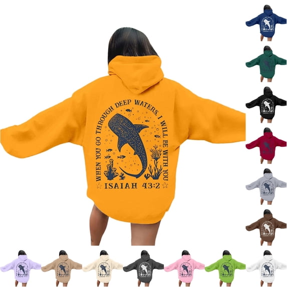 NinXxx Women's Ocean Style Printed Hoodie Fall Winter Casual Pullover Yellow M