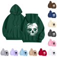 thumbnail image 1 of NinXxx Women's Print Pullover Hoodie Streetwear Drawstring Pouch Pocket Dark Green XL, 1 of 7