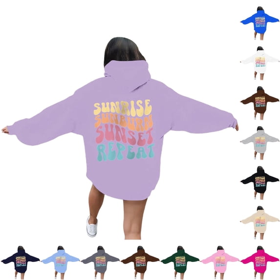 NinXxx Women's Printed Hoodie Round Neck for Campus Outdoor Wear Light Purple S