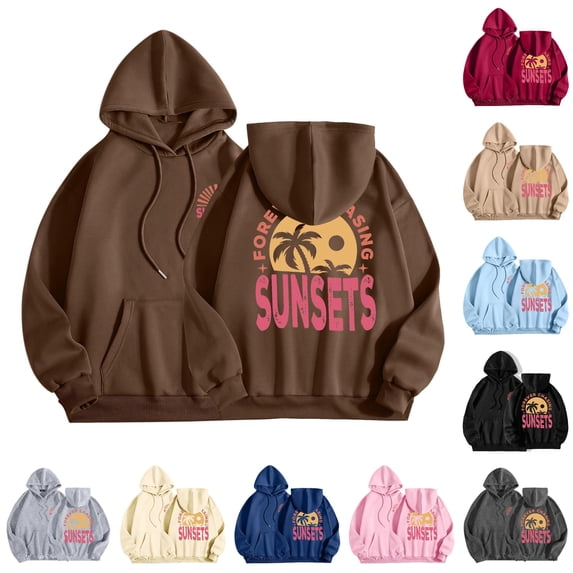 NinXxx Women's Round Neck Hoodie Seaside Beach Sunset Collection Top Brown XXL