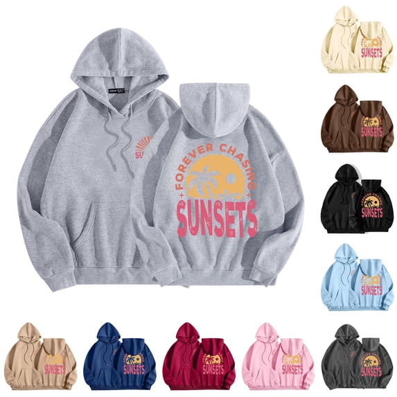 NinXxx Women's Round Neck Hoodie Seaside Beach Sunset Collection Top Light Gray XXL