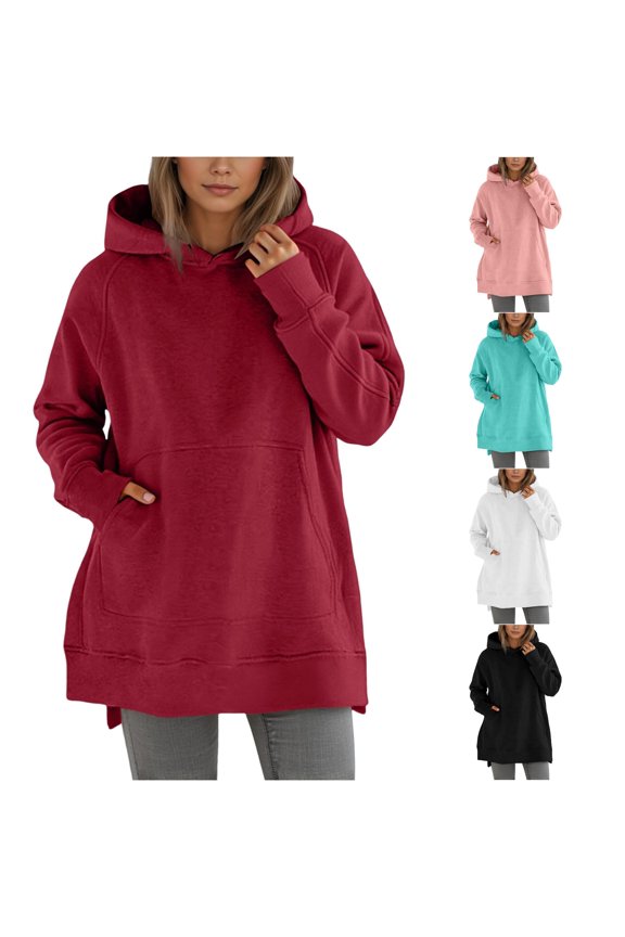 Women's Round Neck Hoodie with Pocket Oversized Casual Fit S
