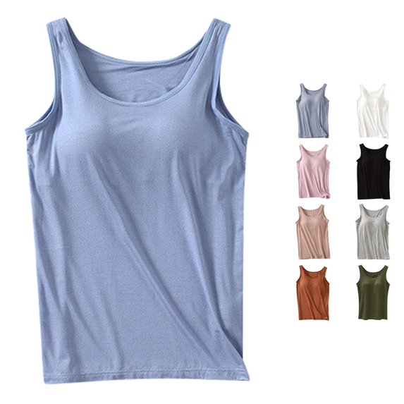 NinXxx Women‘s Scoop Neck Tank Top with Built-in Bra Sleeveless Basic Camisole Light Blue XXL